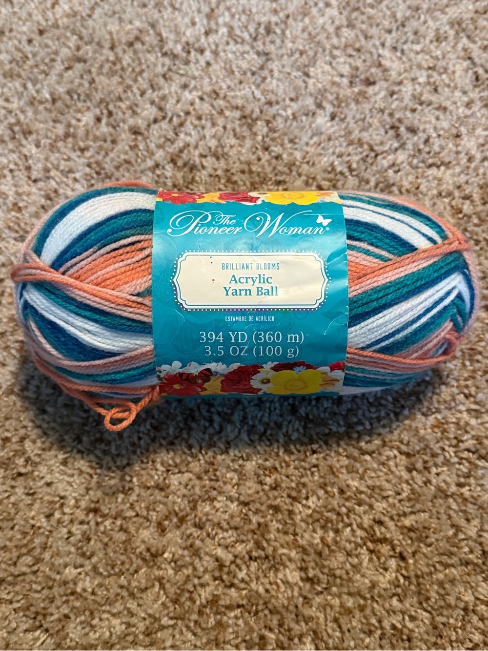 The Pioneer Woman Acrylic Yarn Skein Brilliant Blooms Multicolored Crochet